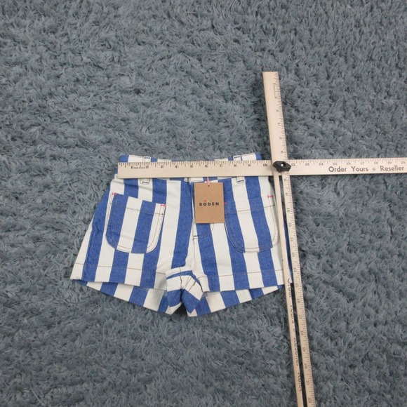 Mini Boden Shorts Girls 6-7Y Blue White Stripe Cotton Denim Pockets 20x1.5* NWT - Picture 2 of 14
